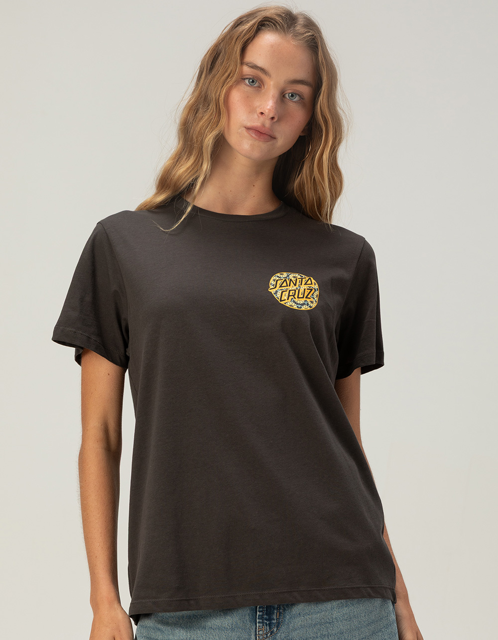 SANTA CRUZ Sunflower Dot Womens Boyfriend Tee - BLACK