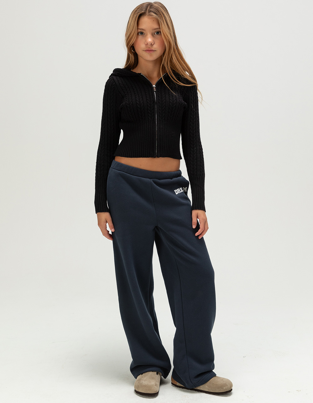 FULL TILT Dream Girls Wide Leg Sweatpants - NAVY