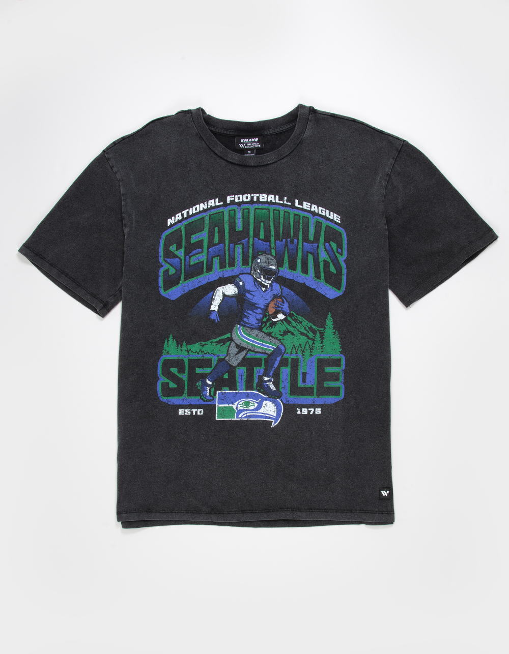 THE WILD COLLECTIVE Seattle Seahawks Player Mens Tee - WASHED BLACK