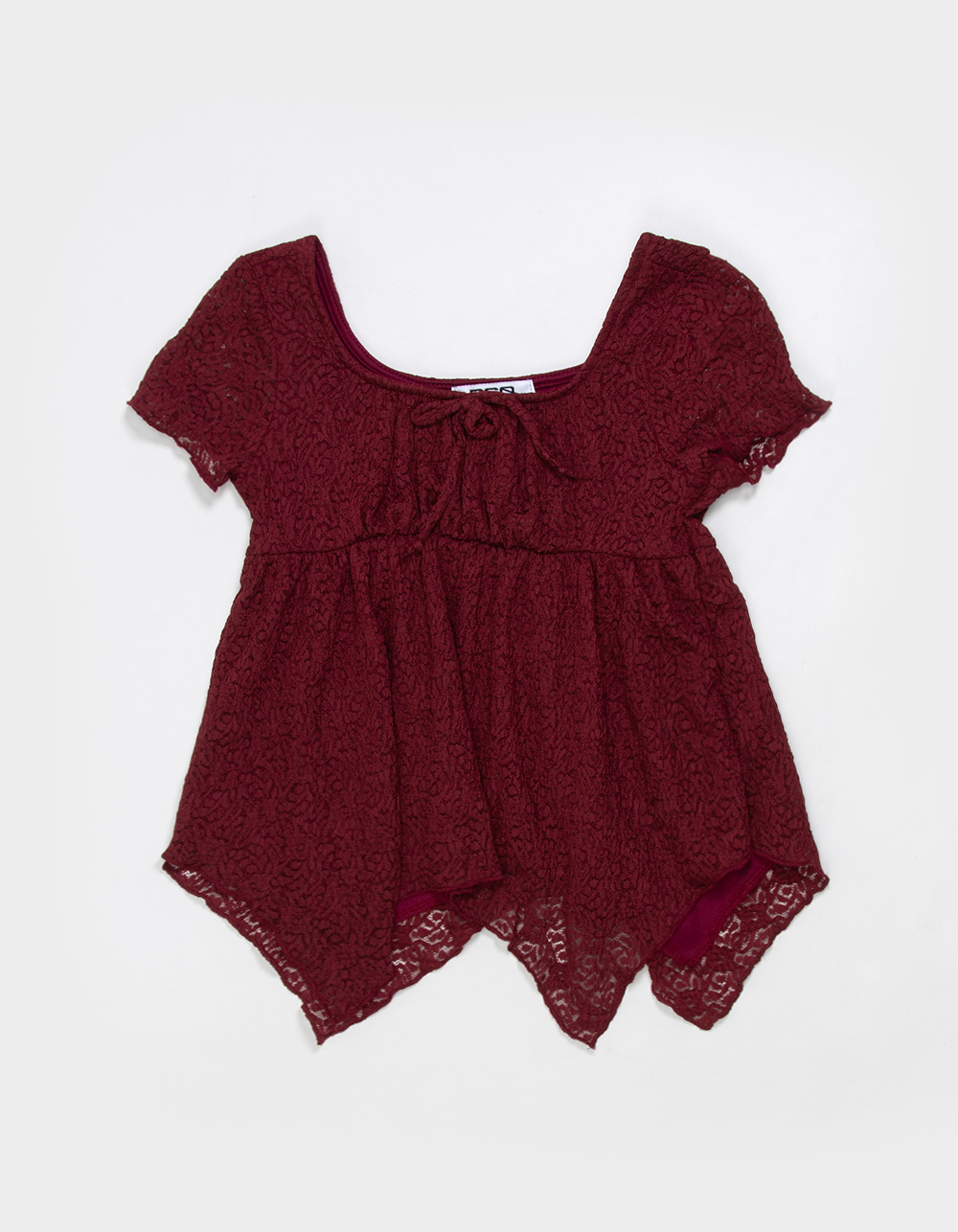 RSQ Girls Texture Babydoll Top - BURGUNDY