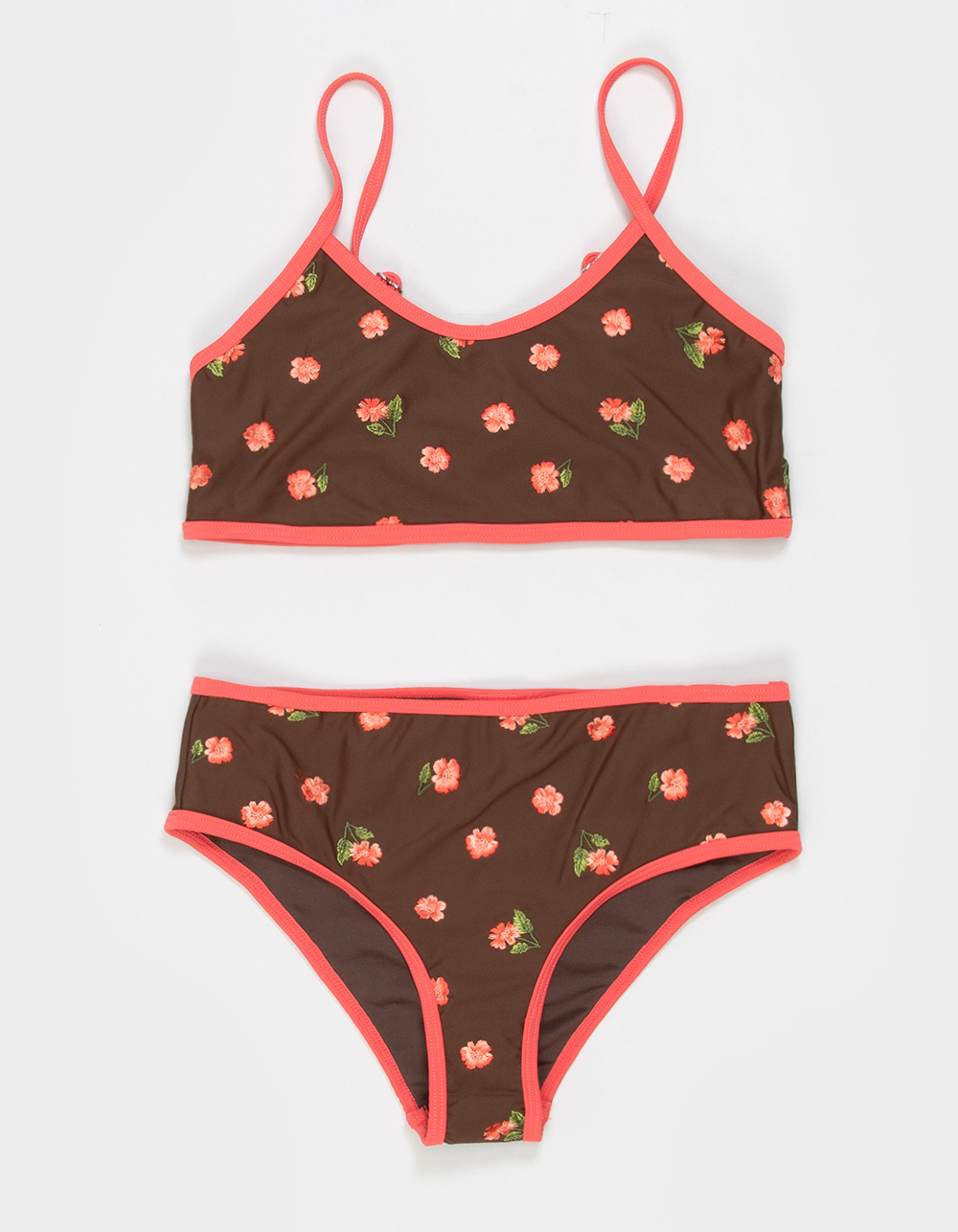 DAMSEL Lenn Embroidered Girls Bralette Bikini Set - BROWN