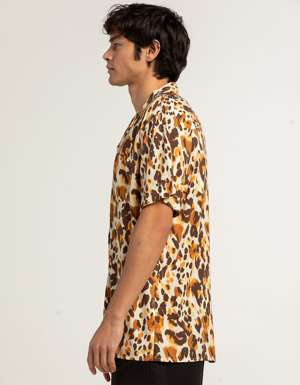 RSQ Mens Cheetah Button Up Shirt - BROWN COMBO