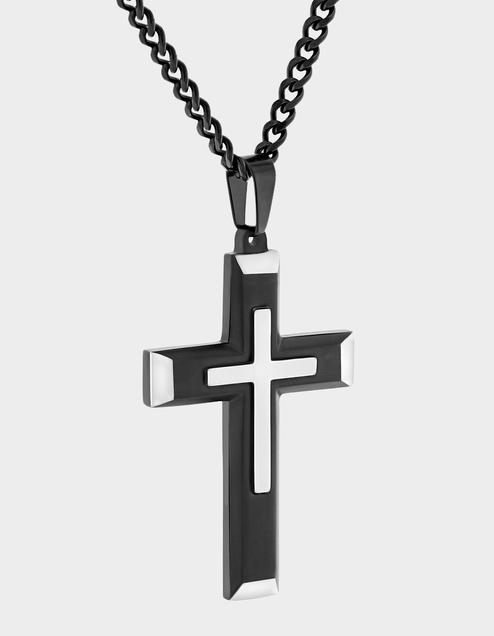STEEL NATION Stainless Steel With Black IP Cross Pendant - BLACK