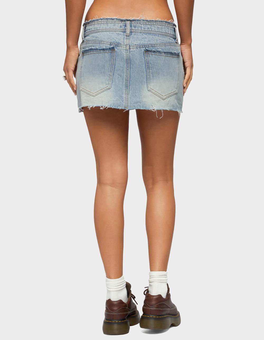 EDIKTED Emree Distressed Denim Mini Skirt - LIGHT BLUE