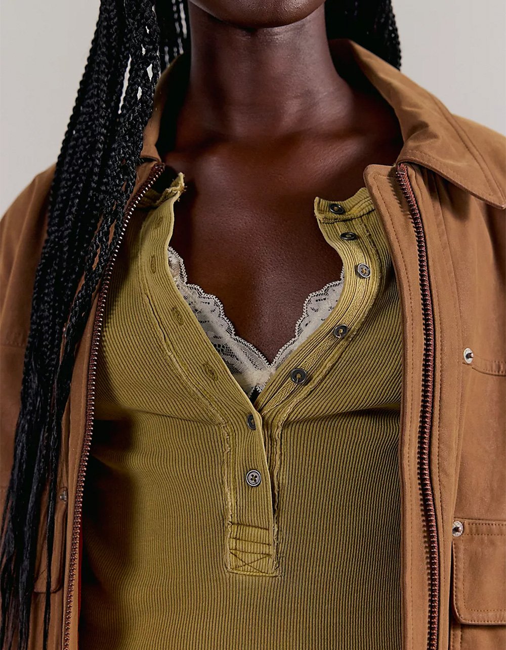 FREE PEOPLE Jamie Womens Long Sleeve Henley Top - MUSTARD