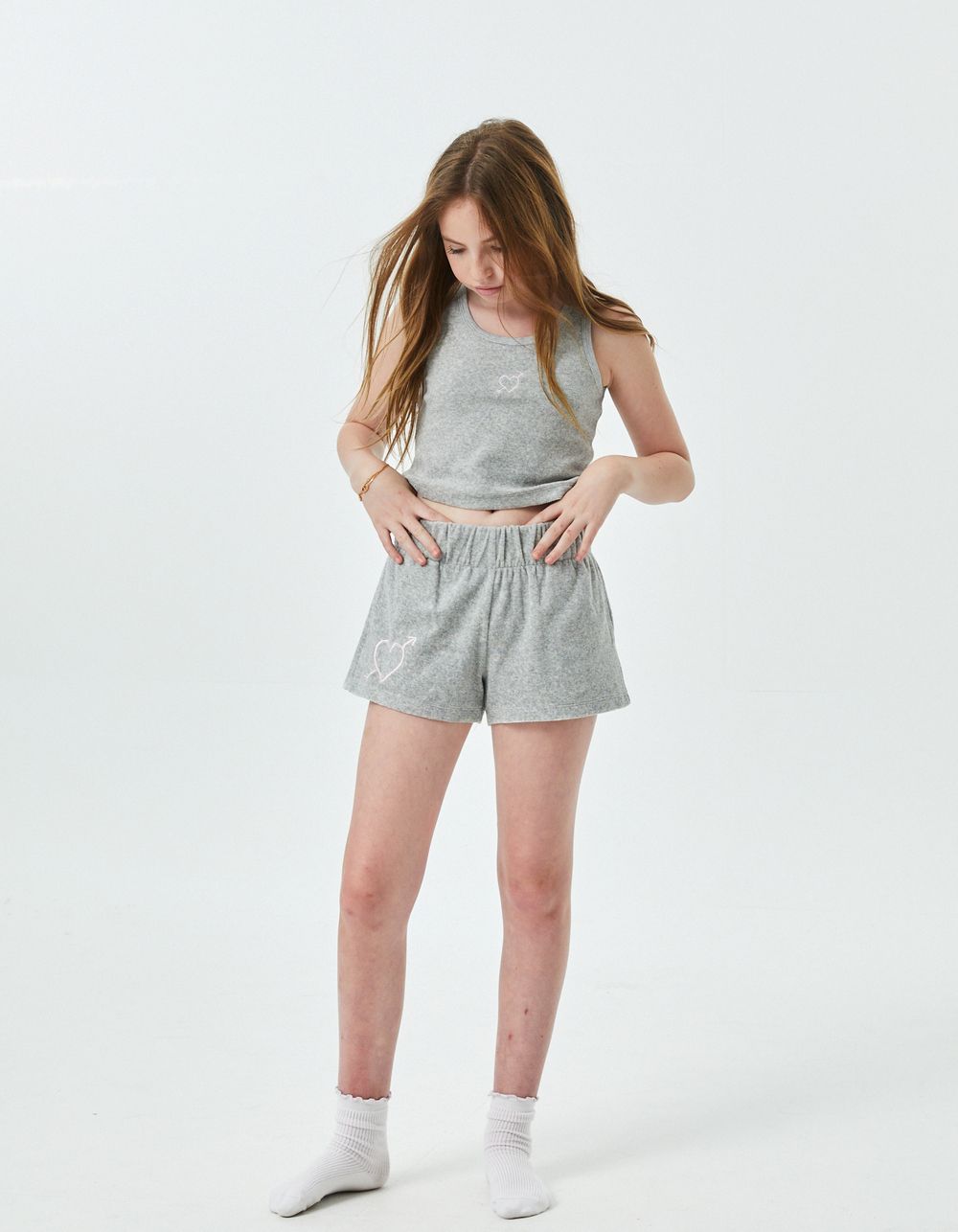 THEME NYC Sammie With Heart & Arrow Girls Terry Shorts - GRAY