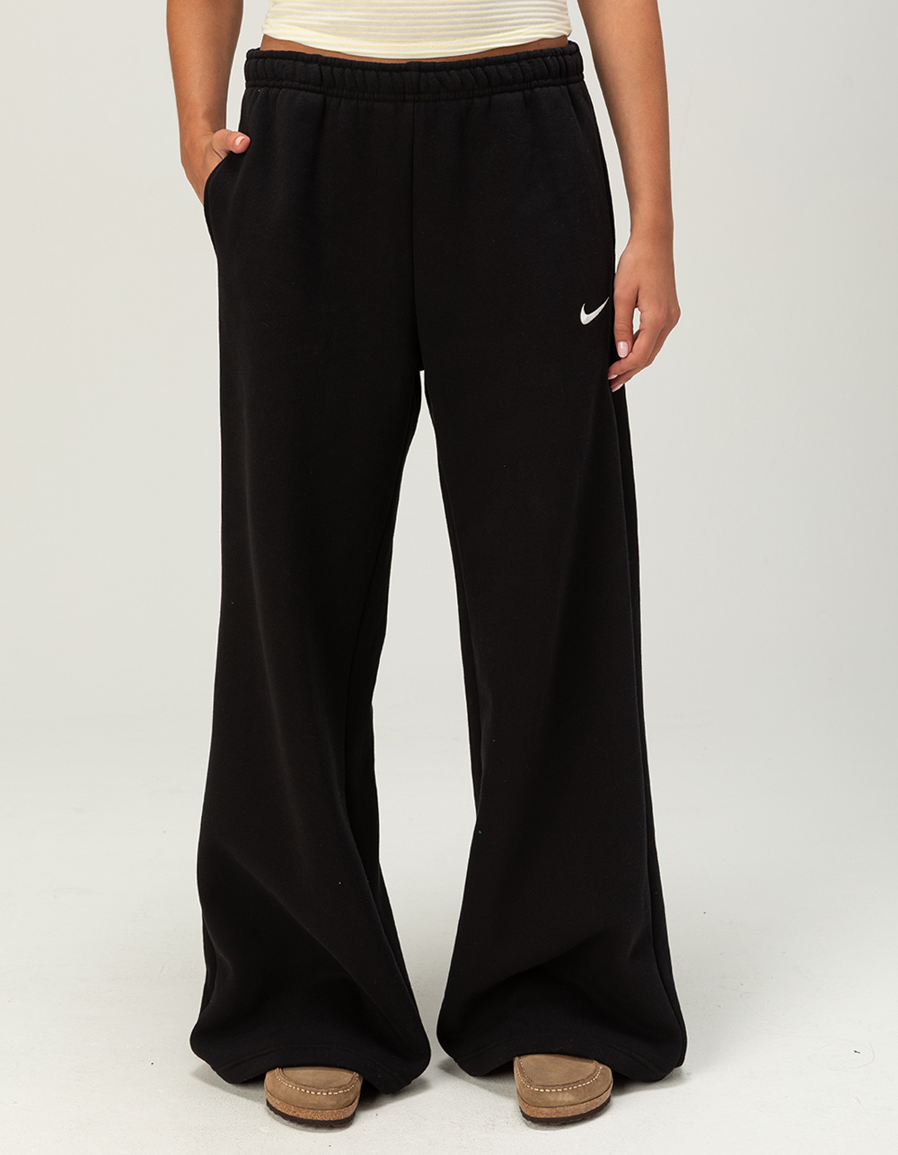 NIKE Studio Fleece Womens Mid Rise Wide Leg Pants - BLACK