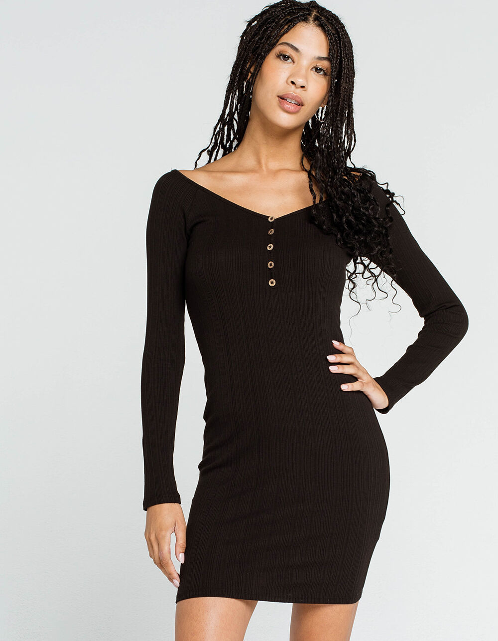 FULL TILT Henley Bodycon Dress BLACK Tillys