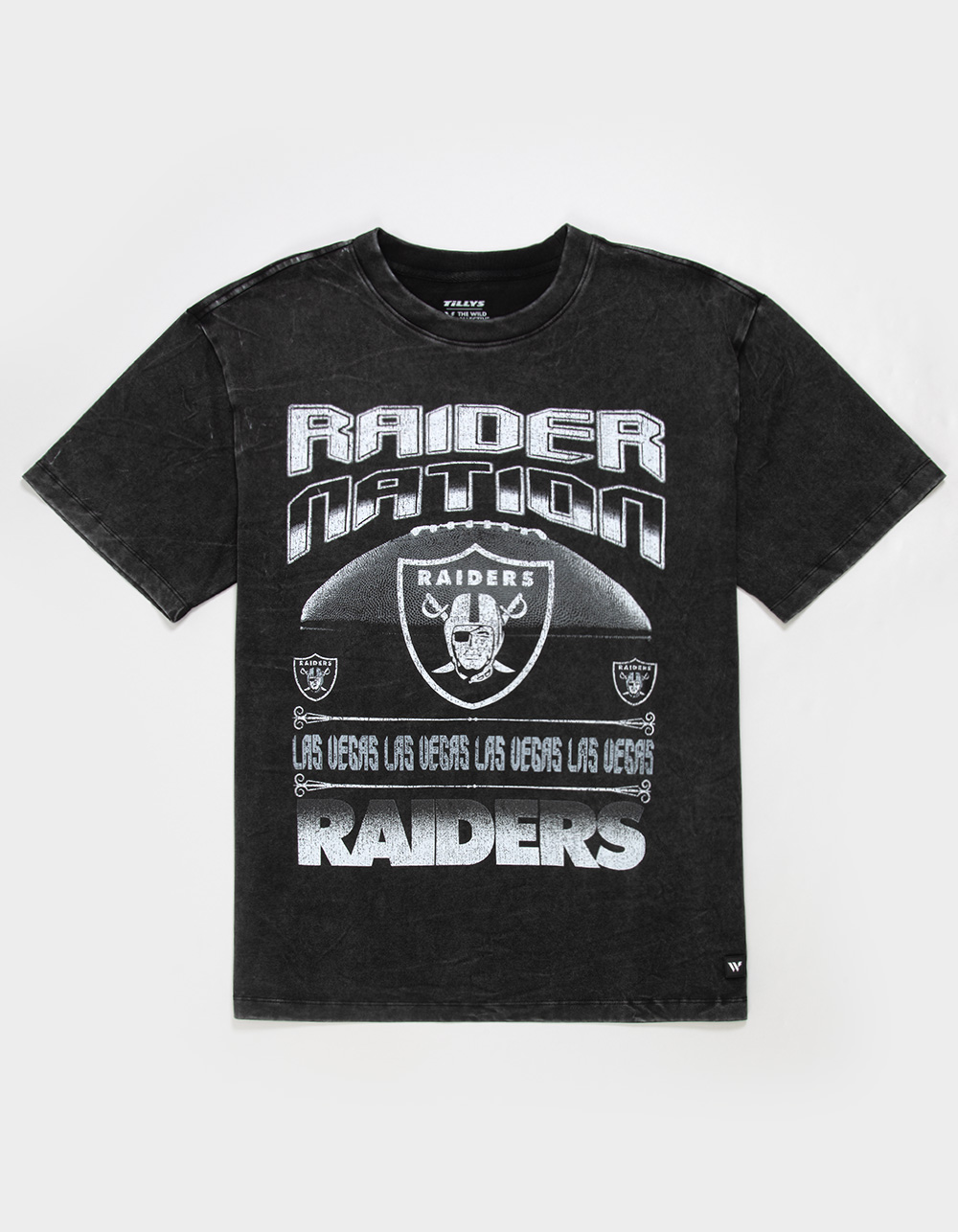 THE WILD COLLECTIVE Las Vegas Raiders Chrome Mens WASHED Boxy Tee - BLACK