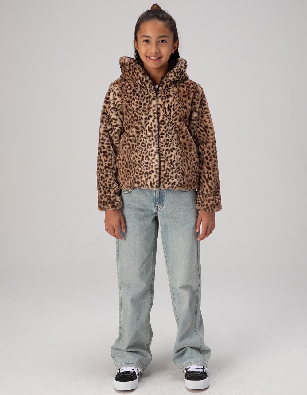 RSQ Girls Leopard Print Faux Fur Hooded Jacket - LEOPARD