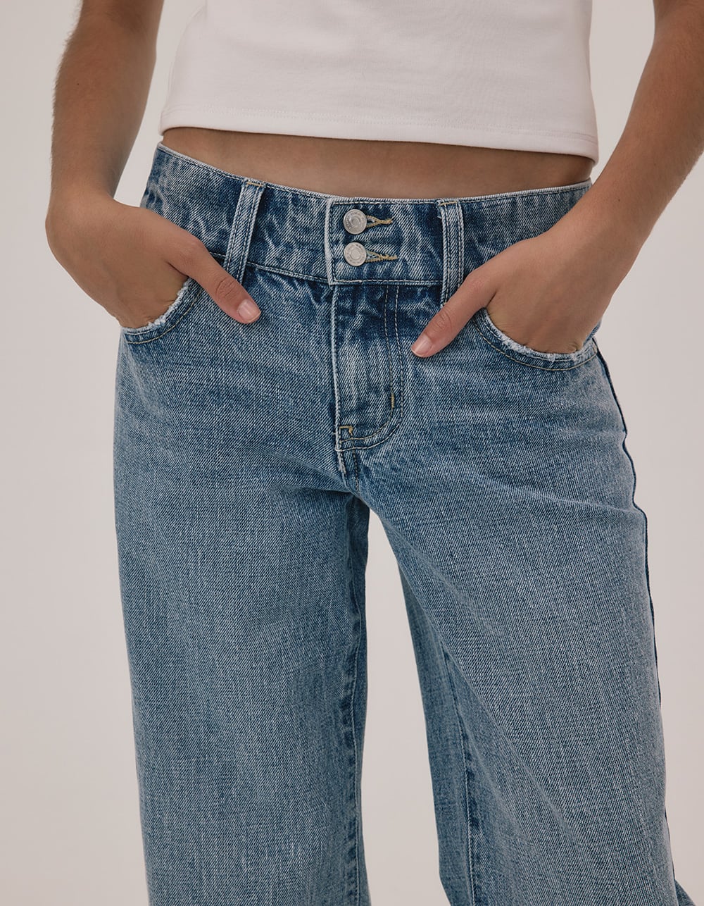 RSQ Girls Mid Rise Double Button Wide Leg Jeans - MEDIUM WASH