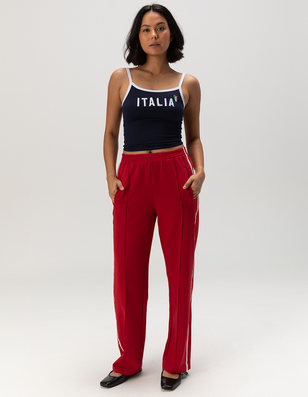 RSQ Womens Low Rise Baggy Track Pants - RED