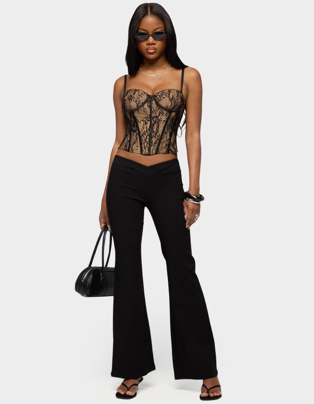 EDIKTED Alyce Crossover Flared Pants - BLACK