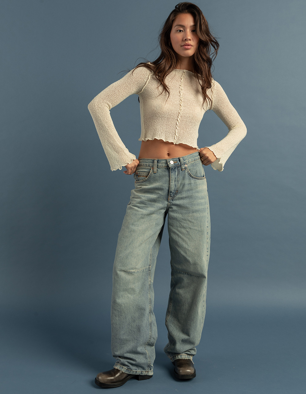 BDG Urban Outfitters Boucle Knit Womens Long Sleeve Top - ECRU