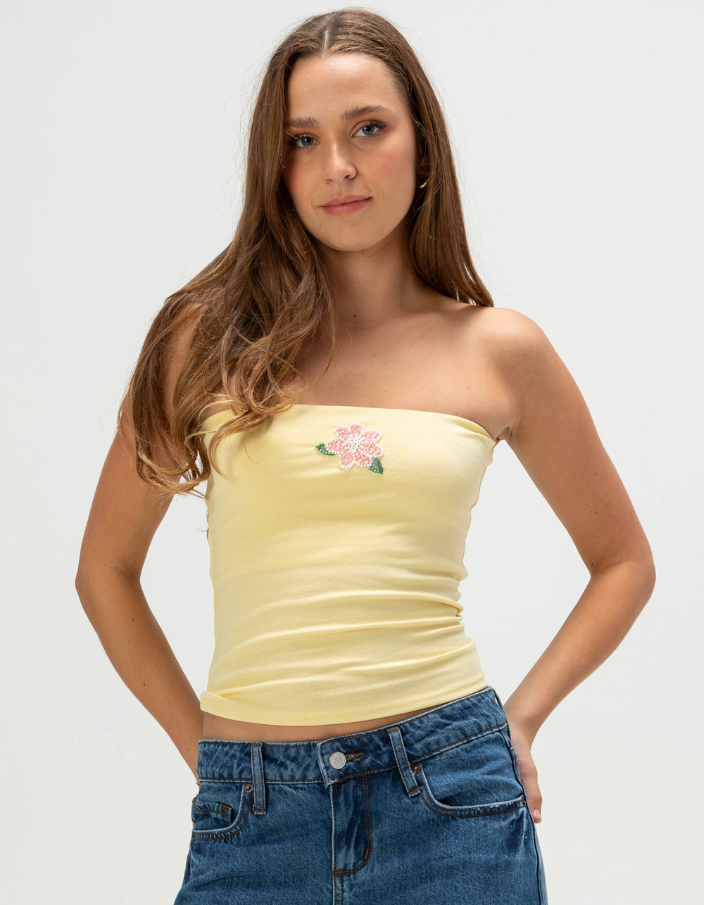 MADDEN GIRL Beaded Womens Tube Top - YELLOW