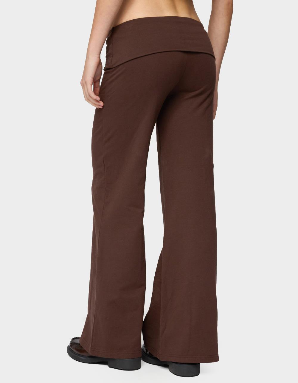 EDIKTED Petite Wide Leg Fold Over Pants - BROWN
