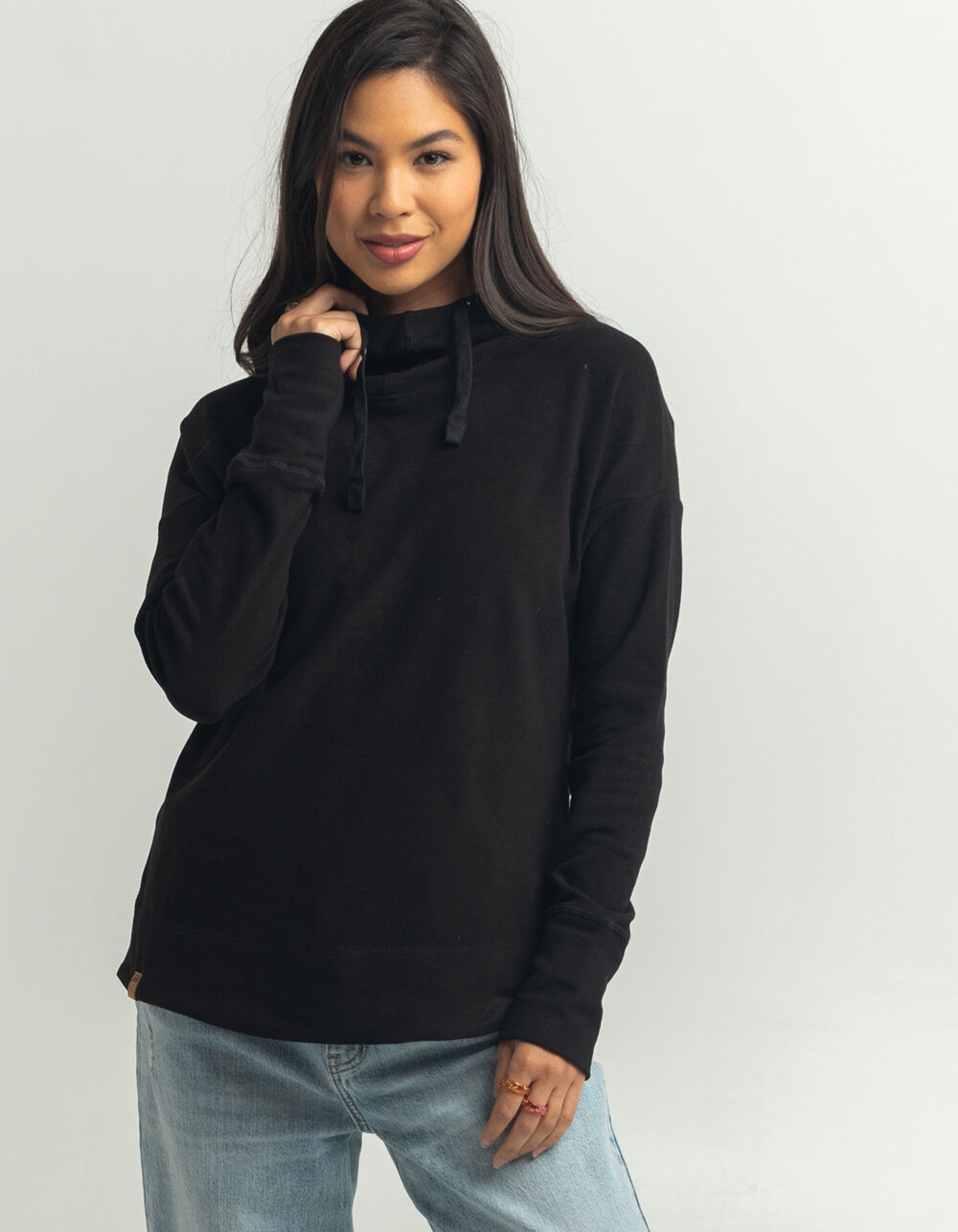 TENTREE Cowl Neck Womens Hoodie - BLACK 