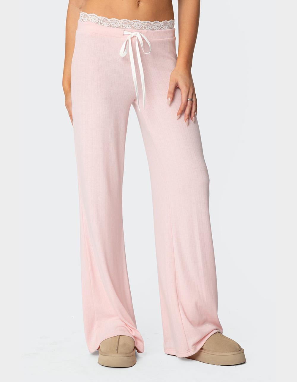 EDIKTED Peekaboo Lace Pants - PINK