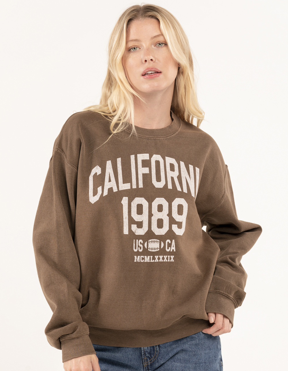 FULL TILT California 1989 Womens Crewneck Sweatshirt BROWN Tillys