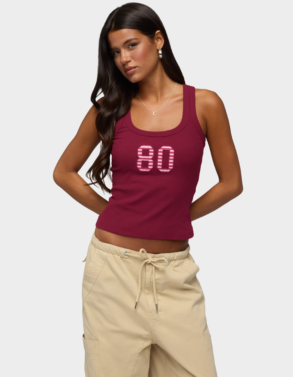 EDIKTED 80 Stripey Ribbed Tank Top - DK RED