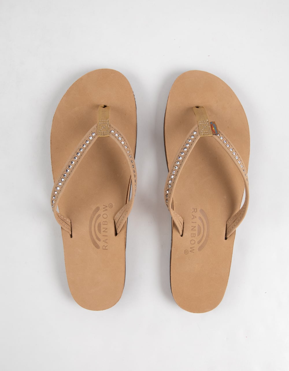 RAINBOW Crystal Collection Narrow Strap Womens Flip Flops - SAND