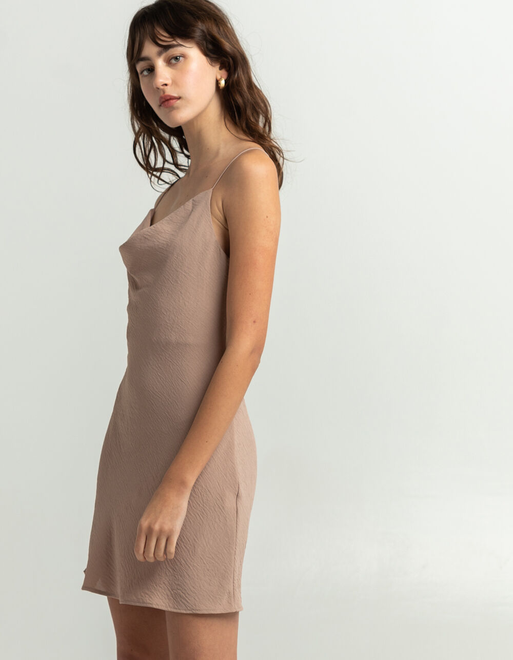 TIMING Solid Drape Neck Slip Dress TAN Tillys