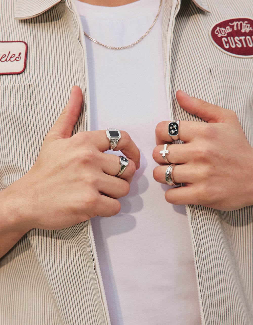 RSQ 5 Pack Cross/Rhinestone Rings - SILVER