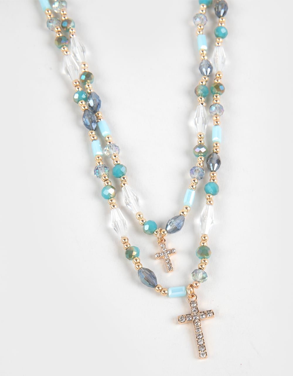 FULL TILT Layered Beaded Cross Necklace - BLUE
