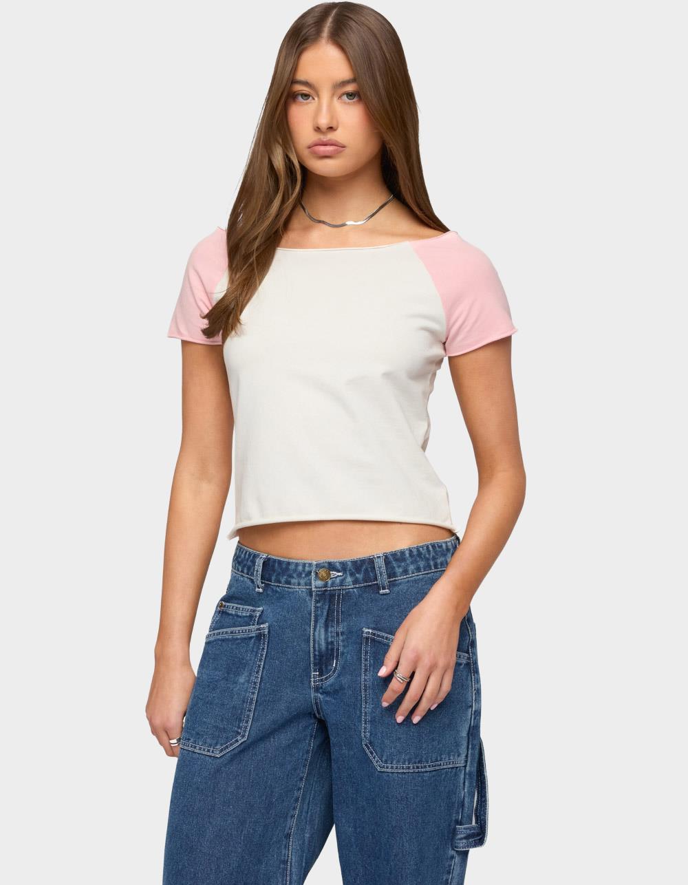 EDIKTED Liva Contrast Raglan Tee - WHITE