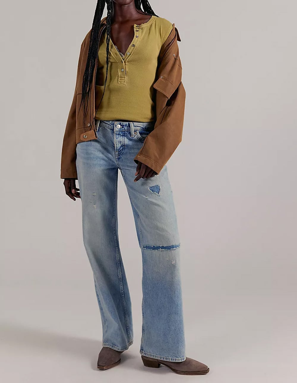 FREE PEOPLE Jamie Womens Long Sleeve Henley Top - MUSTARD