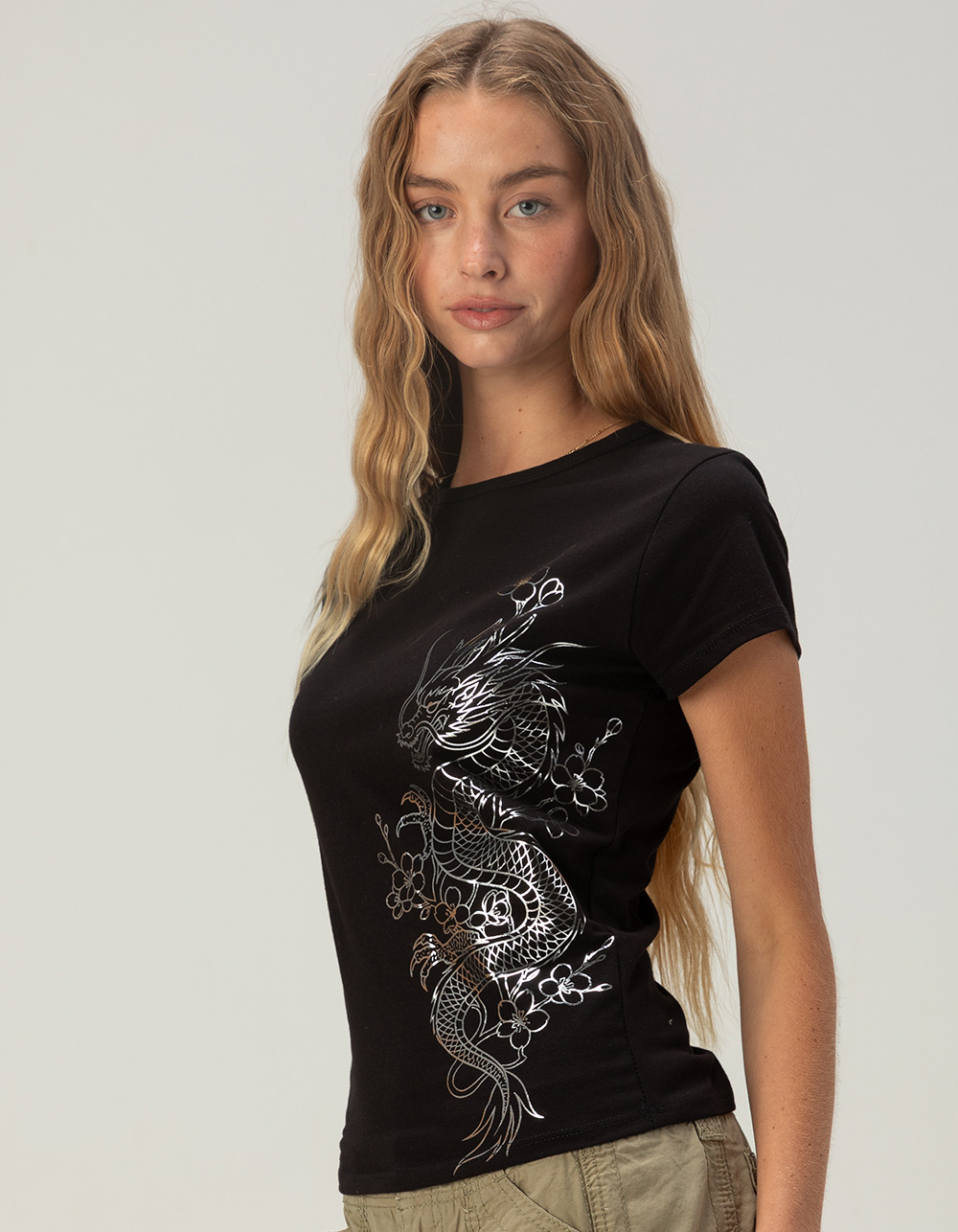 FULL TILT Dragon Womens Fitted Tee - BLACK
