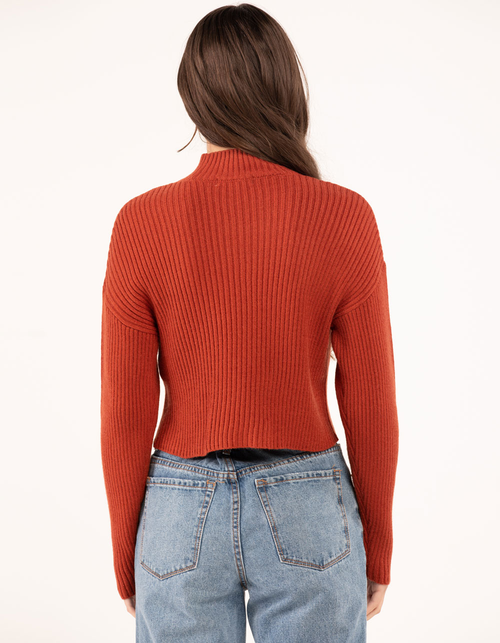 RSQ Womens Mock Neck Ribbed Drop Shoulder Sweater - RUST | Tillys