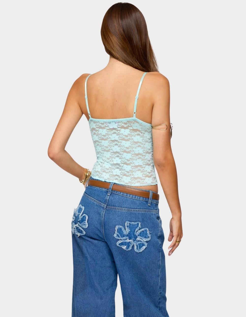EDIKTED Eira Sheer Lace Tank Top - BLUE