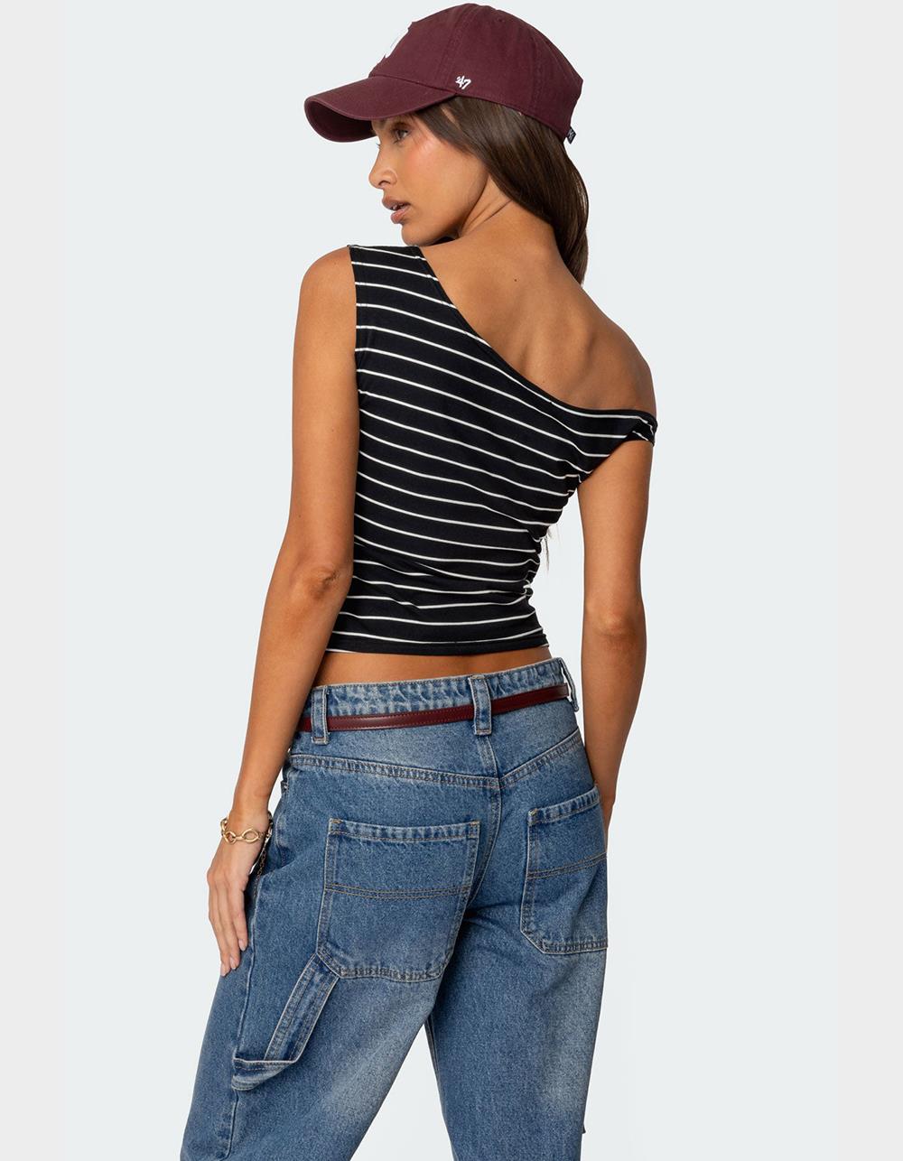 EDIKTED Keryn Striped Asymmetric Top - BLACK
