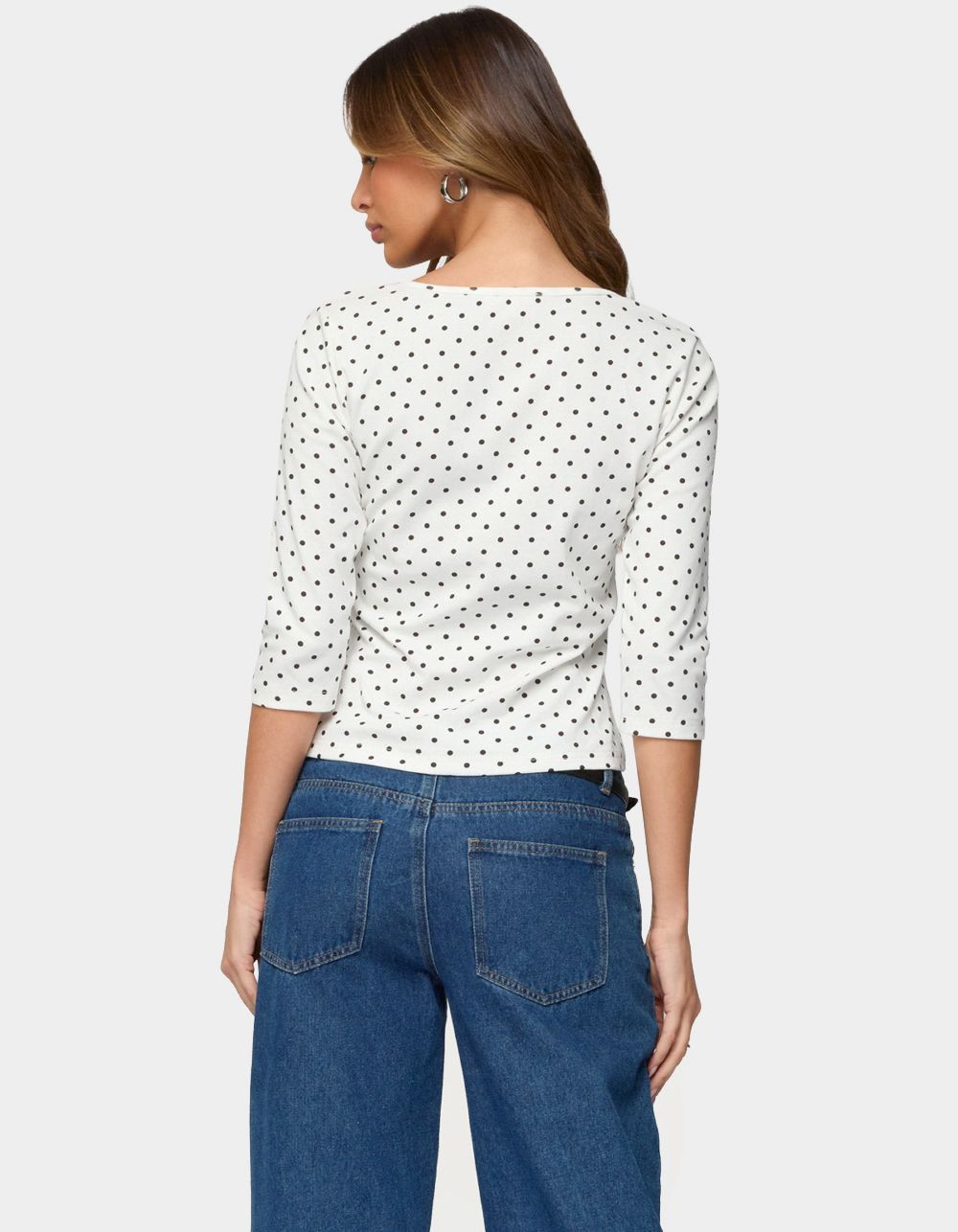 EDIKTED Lela Polka Dot Quarter Sleeve Top - WHITE