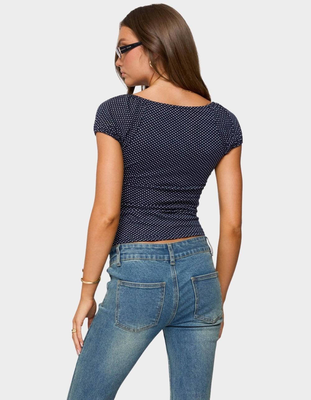 EDIKTED Stefania Polka Dot Top - NAVY