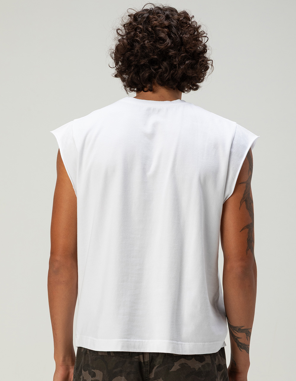 RSQ Mens Washed Cropped Muscle Tee - WHITE