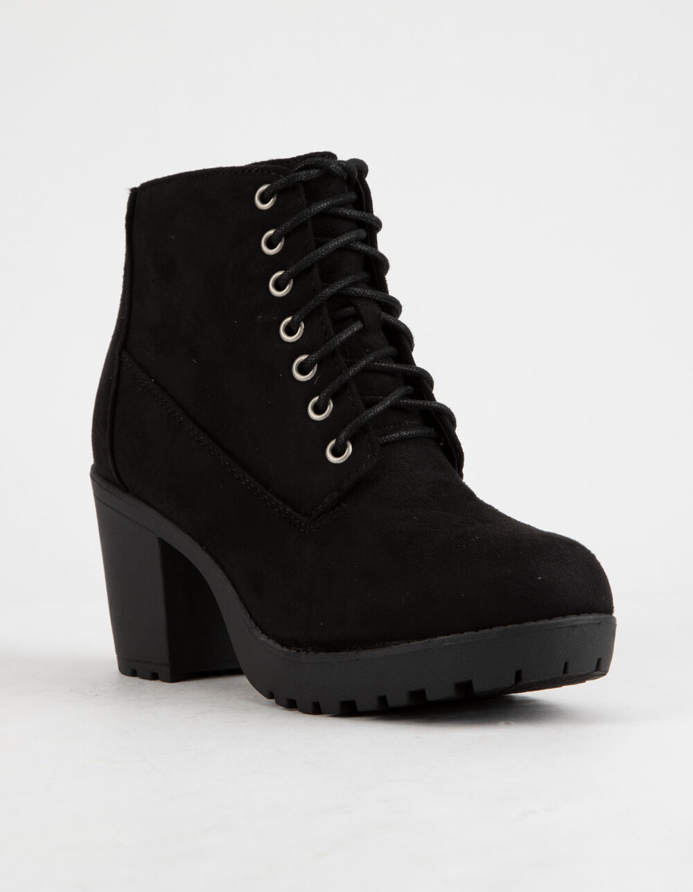 Soda lug sole lace up black womens booties Clearance
