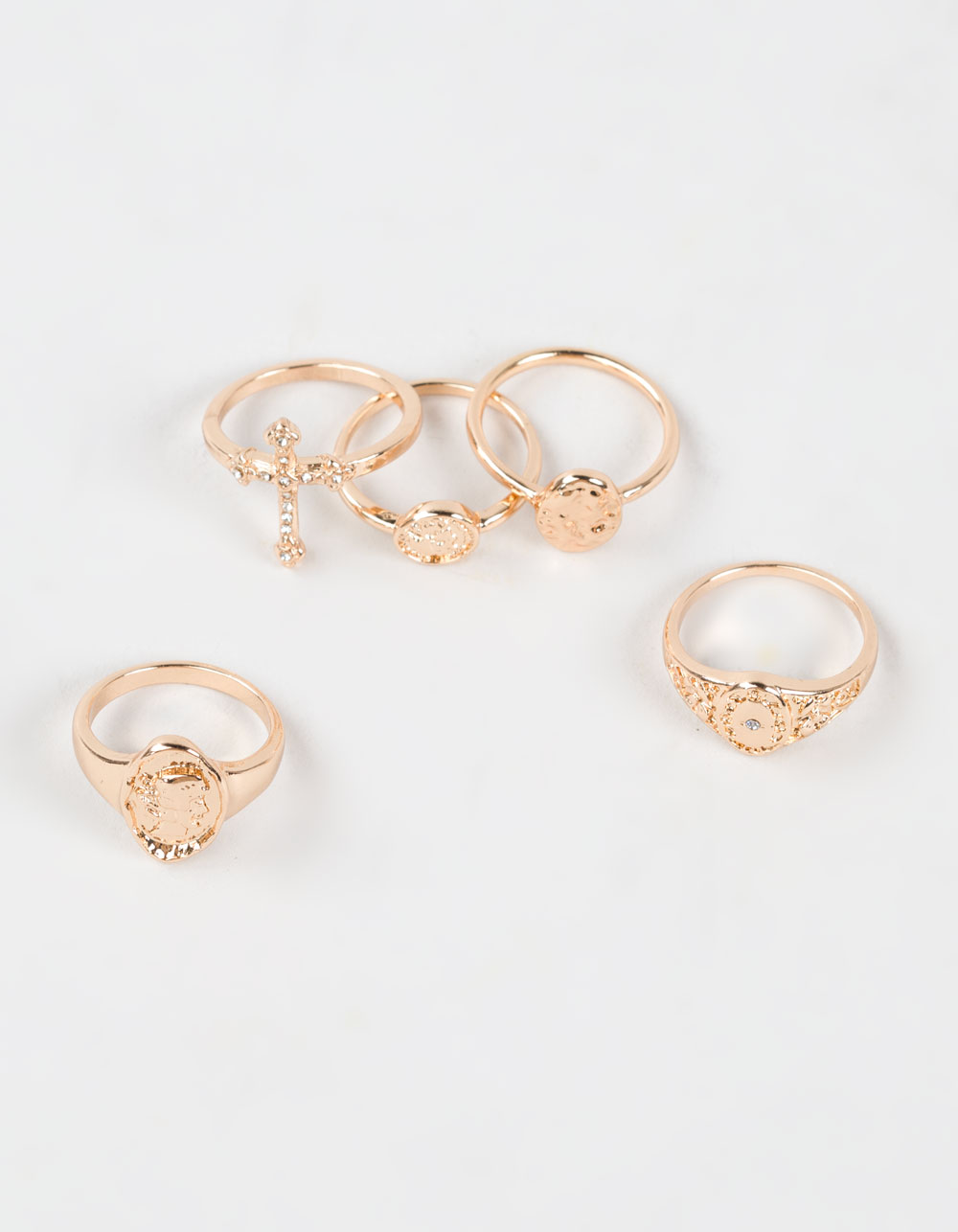 FULL TILT 5 Pack Cross Coin Ring Set - GOLD
