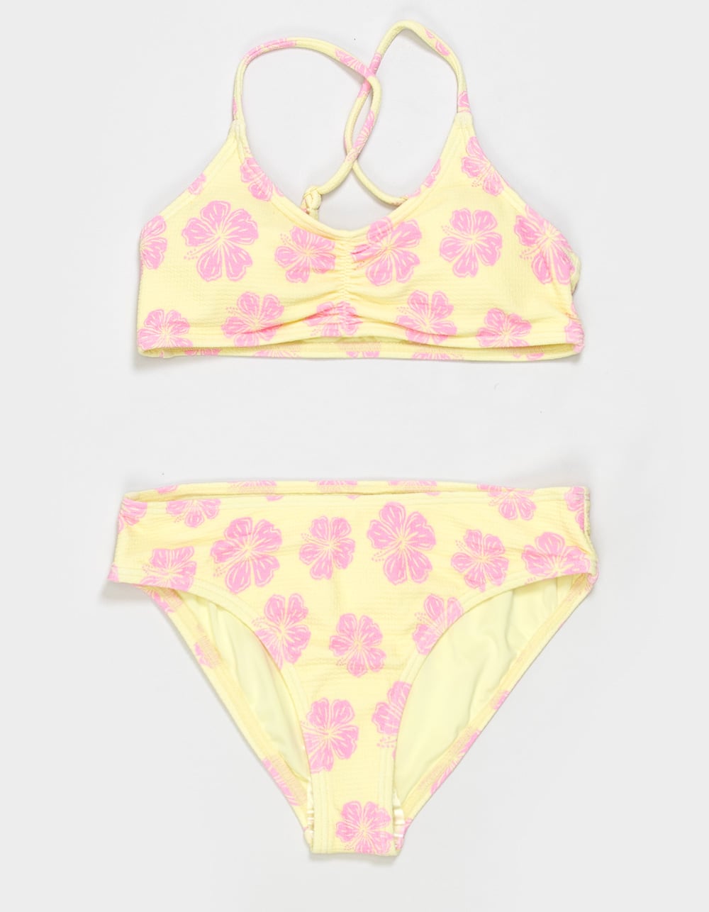 FULL TILT Texture Hibiscus Girls Bralette Bikini Set - YELLOW COMBO