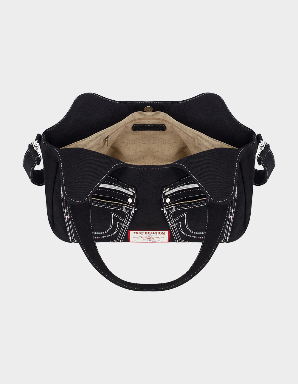 TRUE RELIGION Horseshoe Stitch Satchel Bag - BLACK