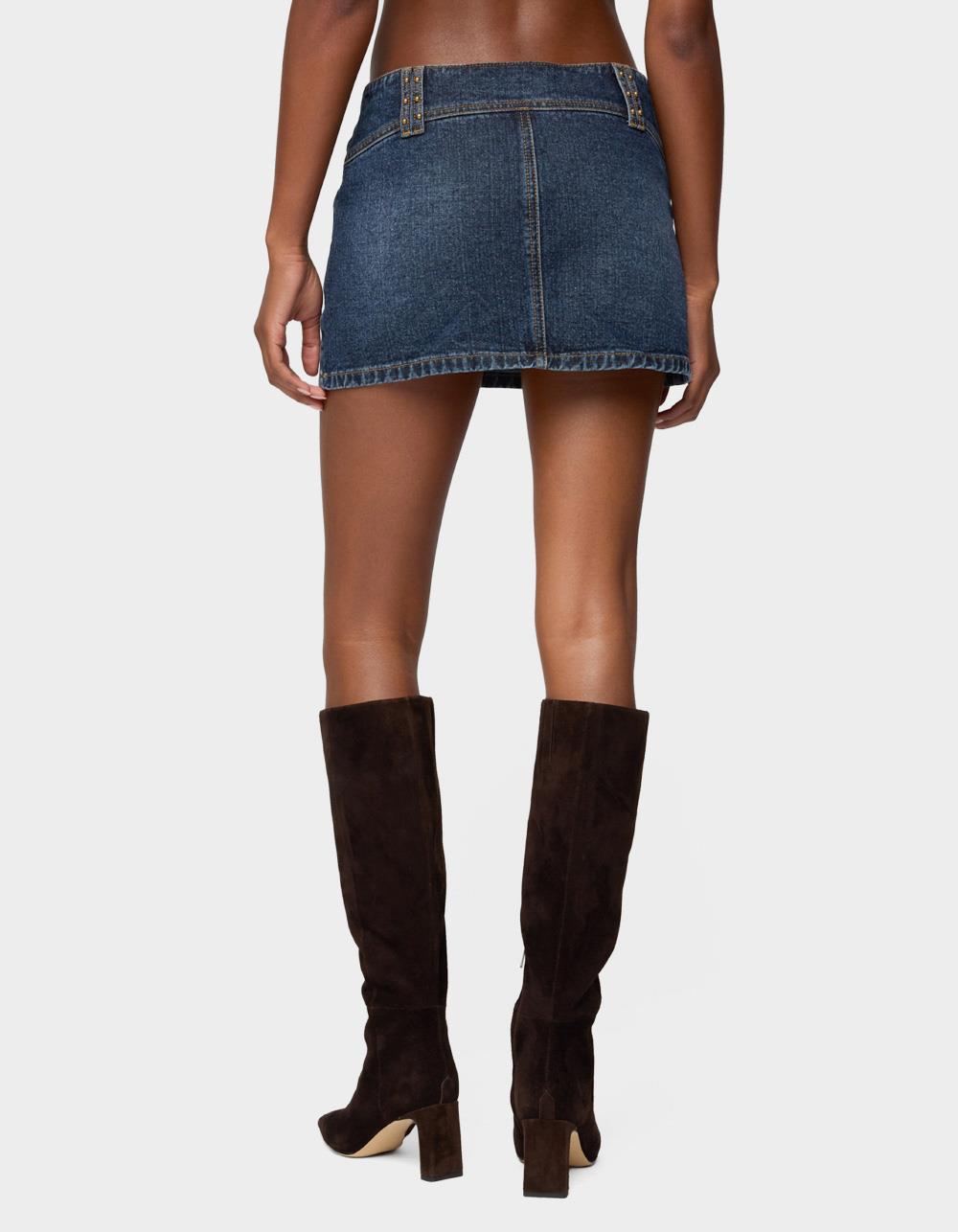 EDIKTED Tory Western Denim Mini Skirt - DARK BLUE