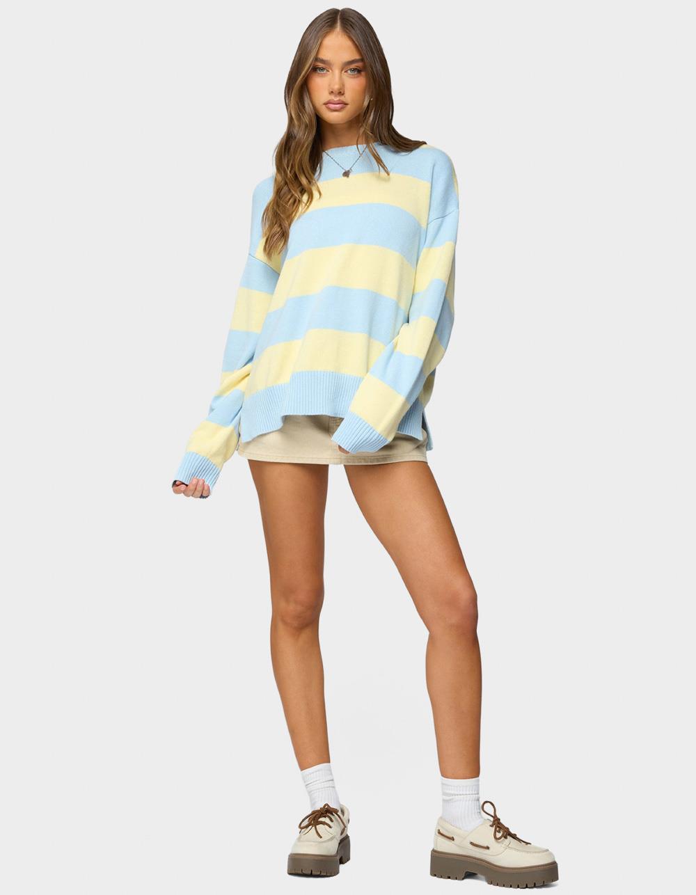 EDIKTED Riley Oversized Striped Sweater - LIGHT BLUE