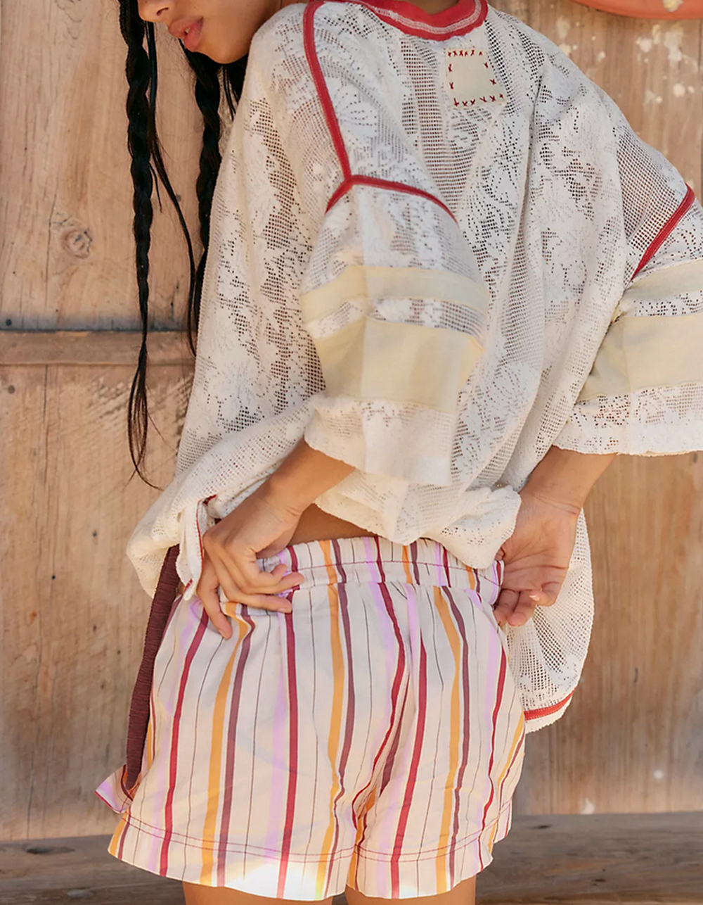 FREE PEOPLE Day To Womens Mini Boxers - Cream/Multi