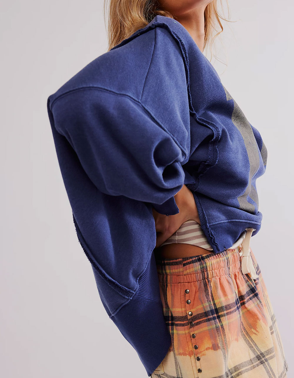 FREE PEOPLE Camden Womens Oversized Long Sleeve Tee - NAVY