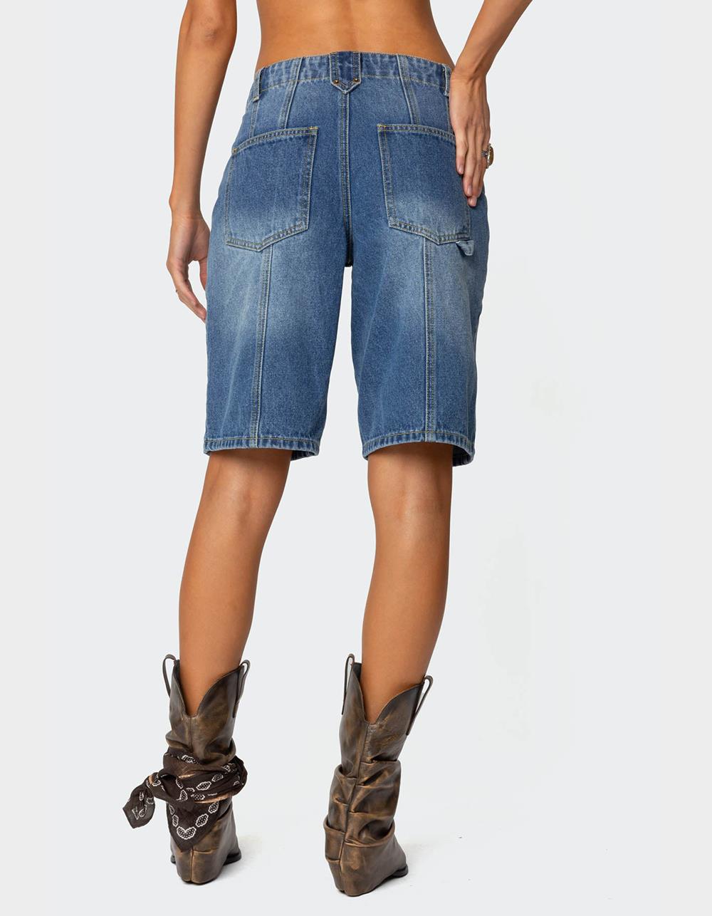 EDIKTED Tris Low Rise Denim Bermuda Shorts - BLUE