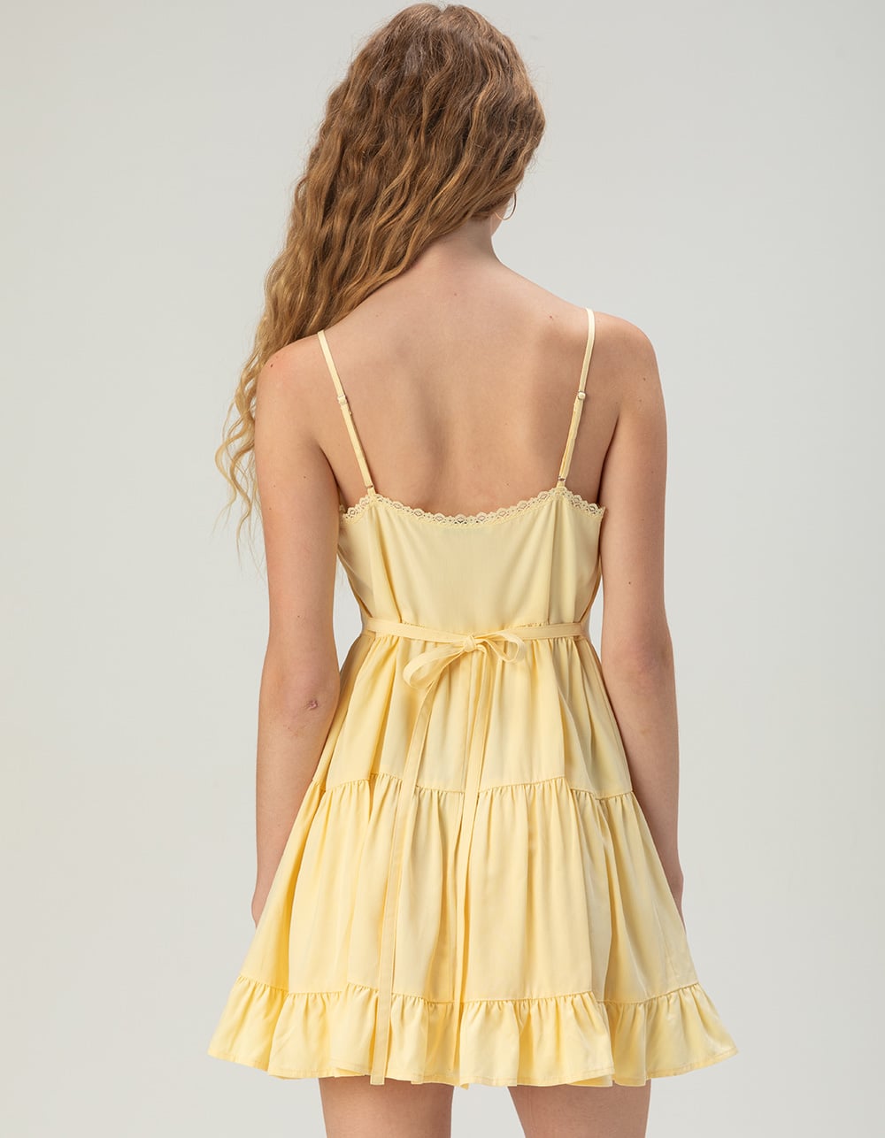 RSQ Womens Lace Trim Babydoll Dress - YELLOW