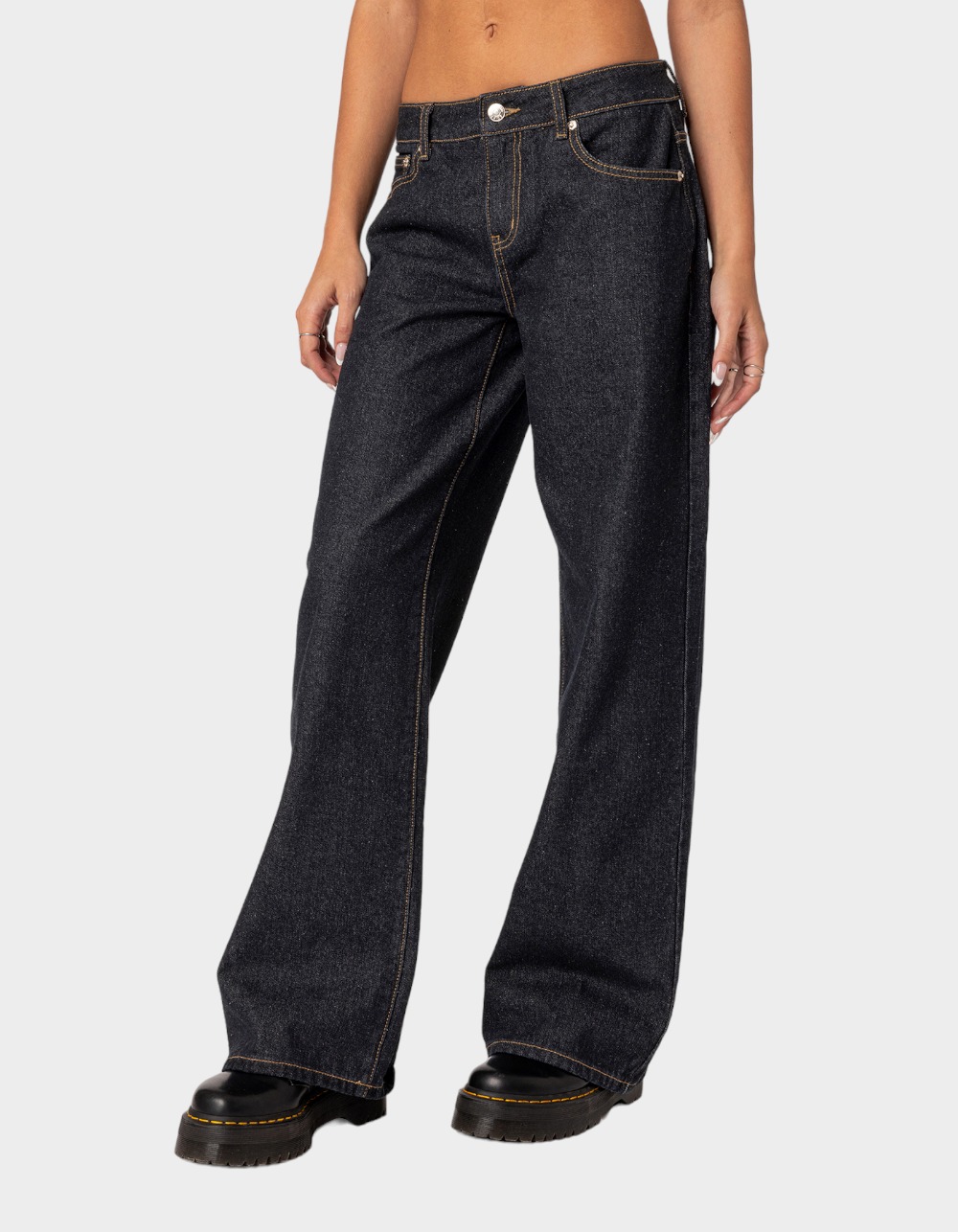 EDIKTED Raelynn Washed Low Rise Jeans - DARK BLUE