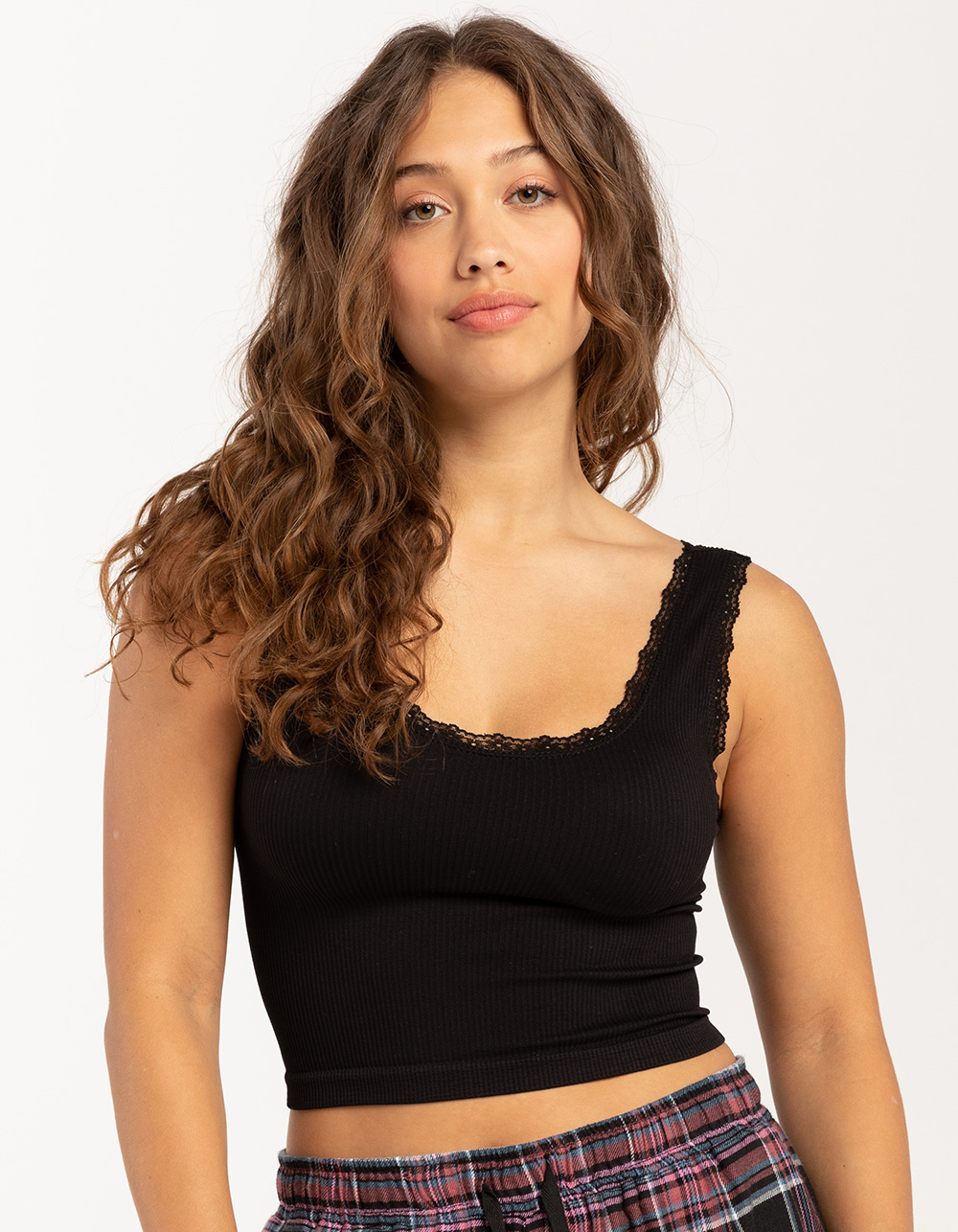FULL TILT Seamless Lace Trim Womens Tank Top BLACK Tillys