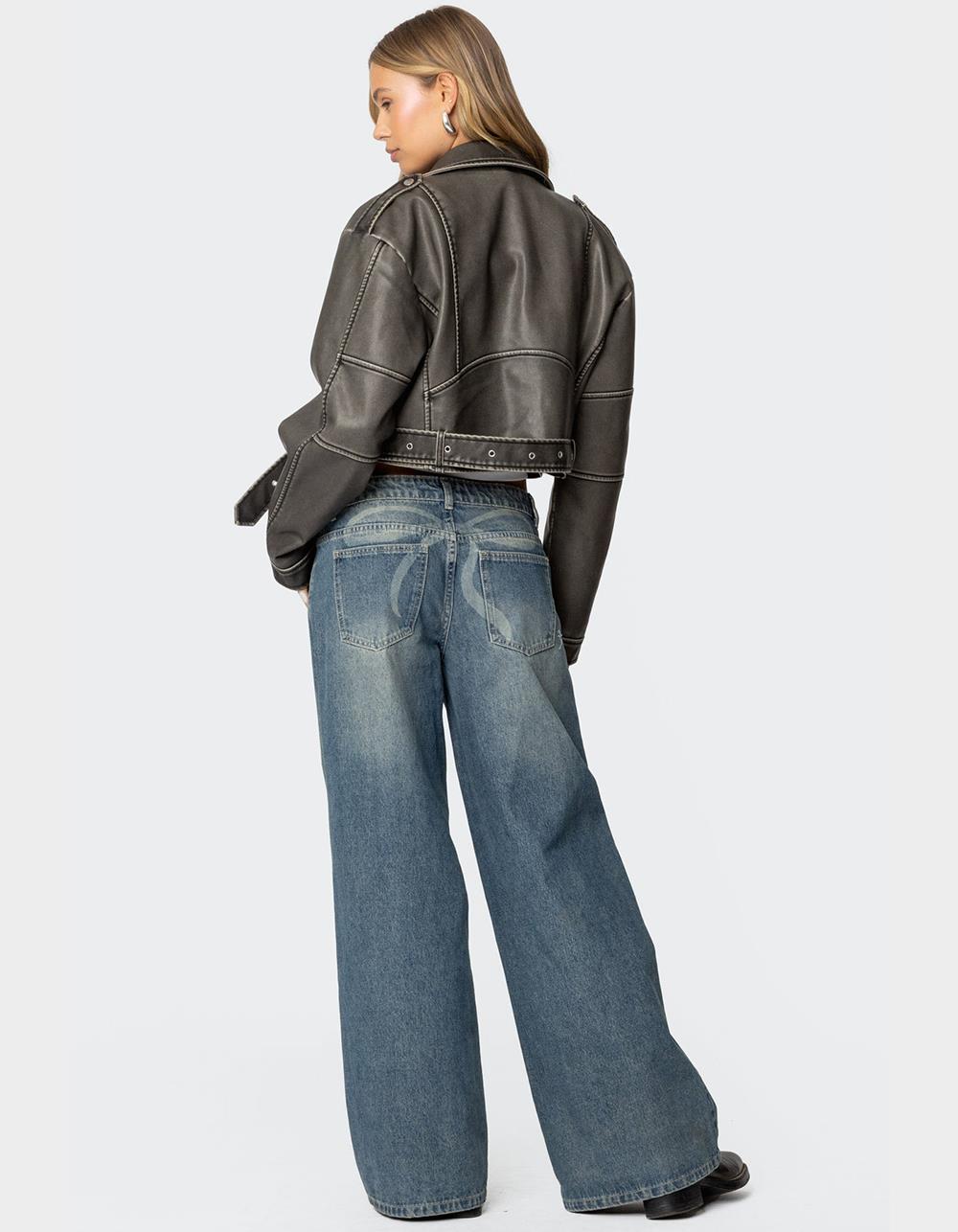 EDIKTED Washed Faux Leather Jacket - GRAY